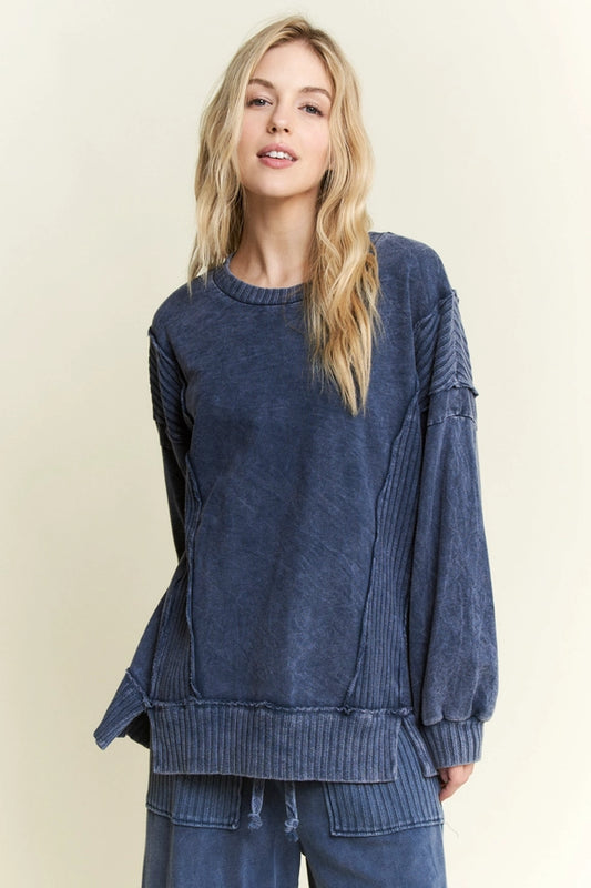 Mineralwash Knit Sweater Detail Terry Sweatshirt