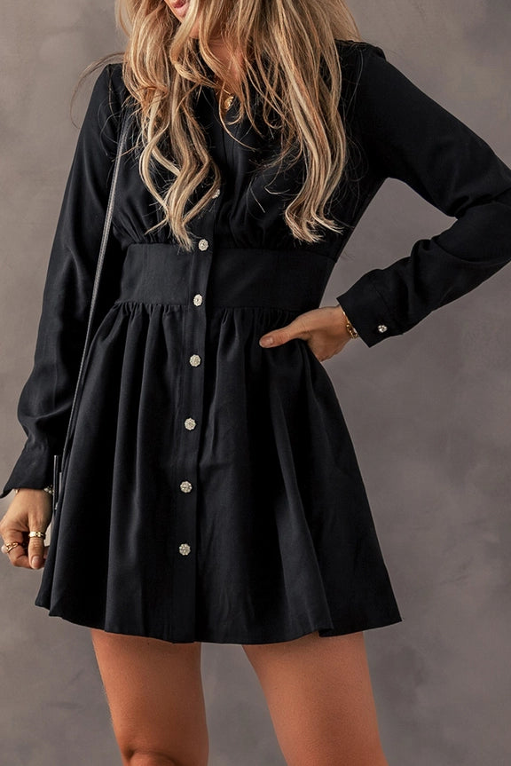 Cinched High Waist Long Sleeve Mini Dress