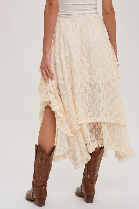 The Prairie Belle Lace Tier Midi Skirt