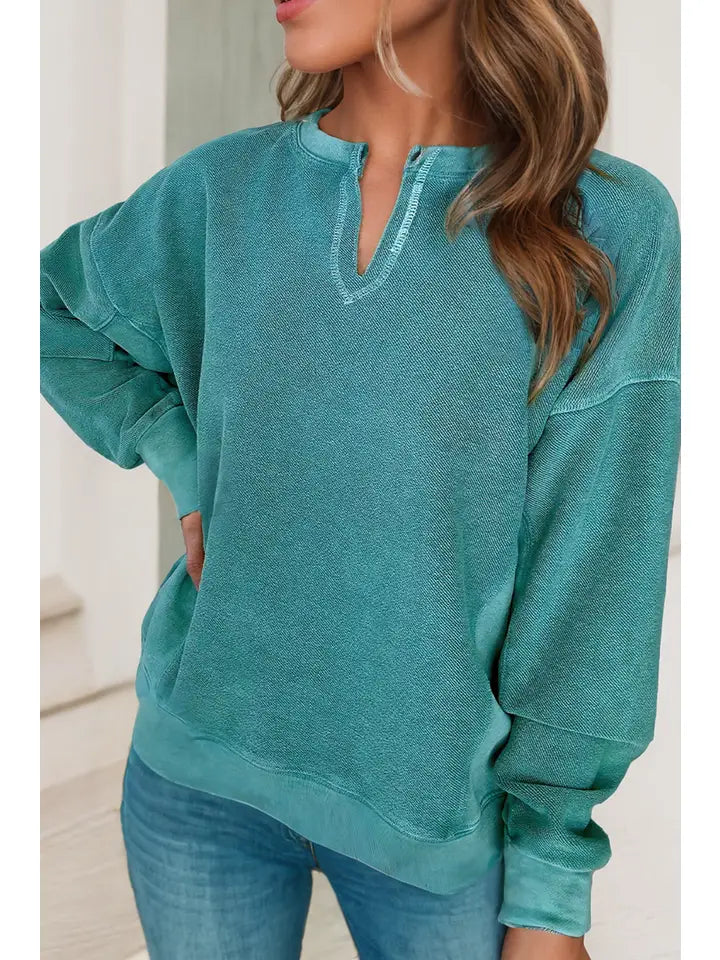 Ldc Solid Color V Neck Drop Shoulder Sweatshirt