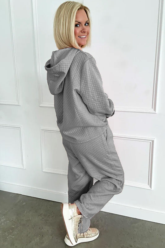 Gray Waffle Hoodie and Wide Leg Pant