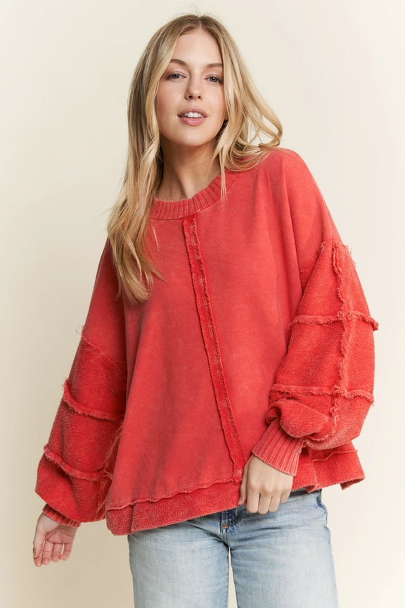 Mineral washed Puff Long Sleeved Terry Sweatshirt