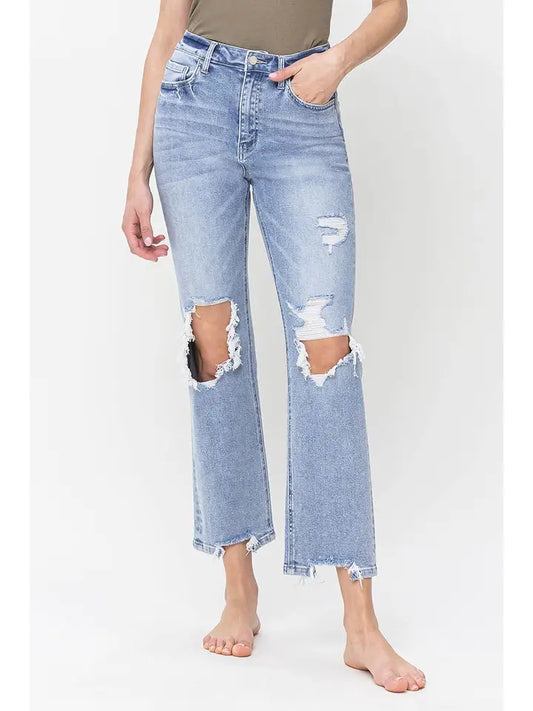 Alyssa 90's Distressed Straight Jeans