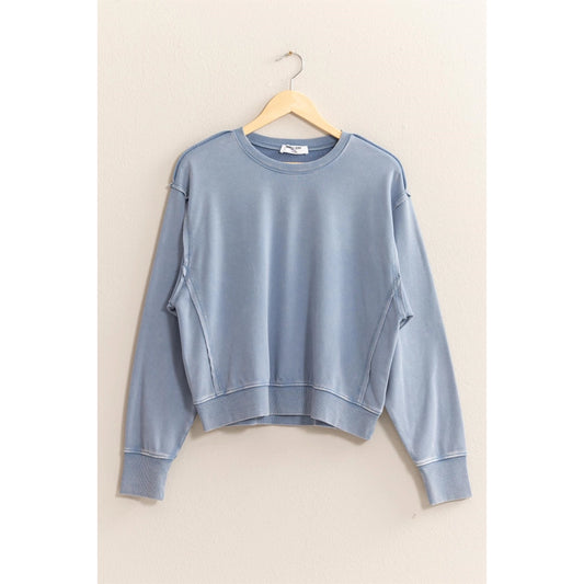 Drop Shoulders Crewneck Sweatshirt Grey Blue