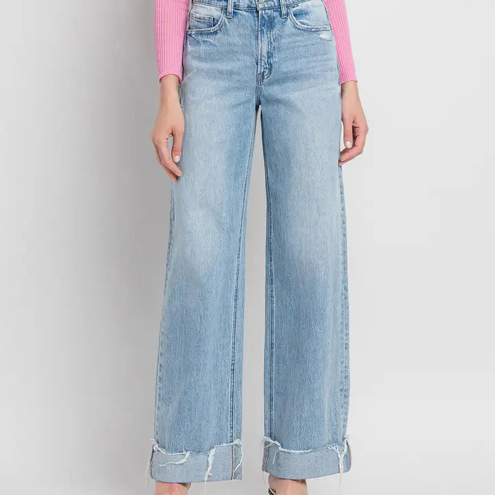 Super High Rise Cuffed Baggy Wide Leg Jeans vervet