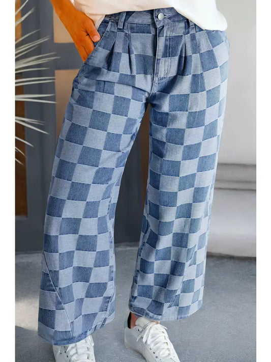 Ldc Checkered Wide Leg Jeans