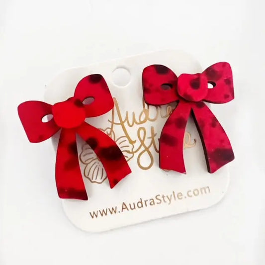 Red Bow Stud Splatter Fall Christmas Statement Earring