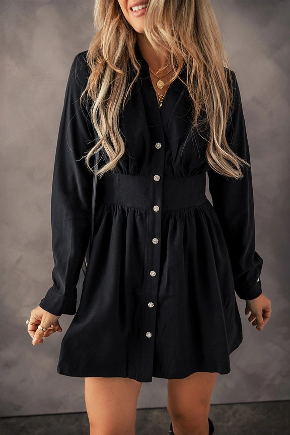 Cinched High Waist Long Sleeve Mini Dress