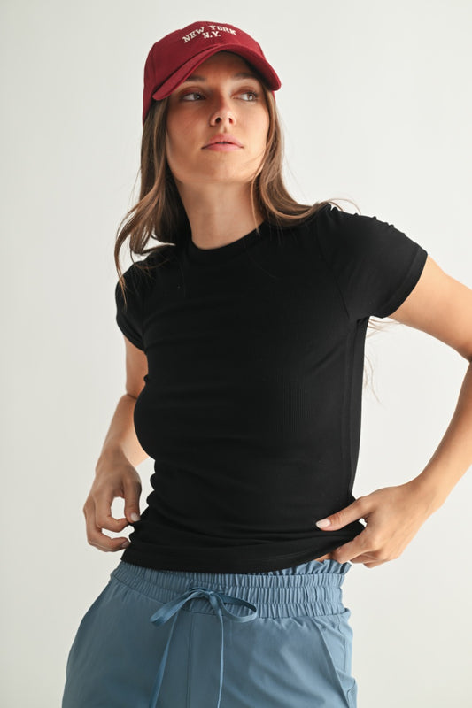 Essential Short-Sleeved Micro-Ribbed Athleisure Top