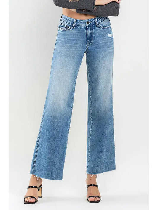 Vervet Olivia Wide Leg Raw Hem Jeans