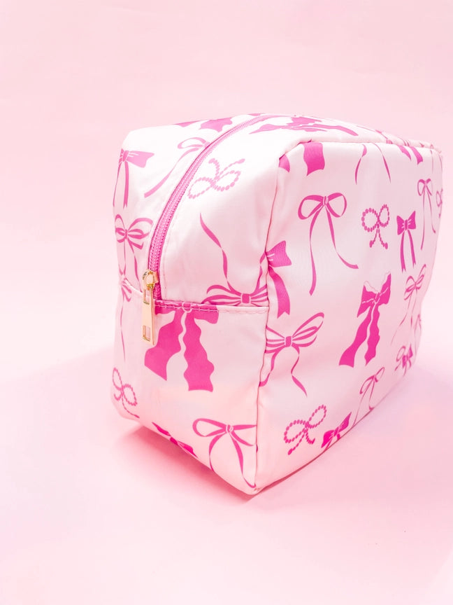 Bows Nylon Cosmetic Zipper Bag