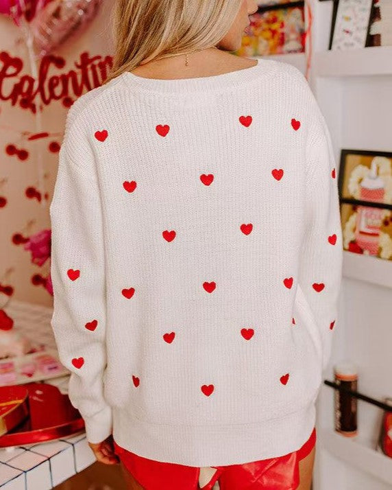 Love Pattern Long Sleeve Sweater