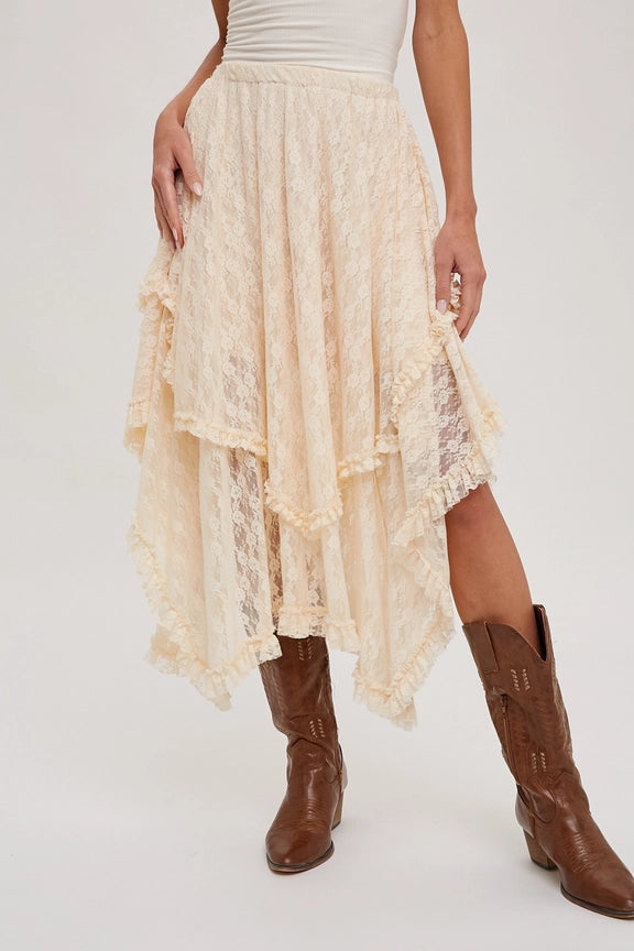 The Prairie Belle Lace Tier Midi Skirt