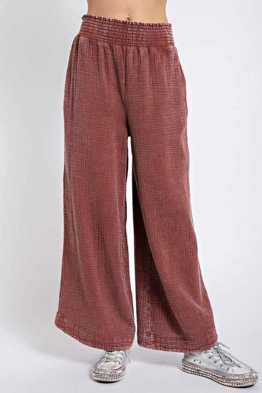 Red Bean Smocked Waisted Pants