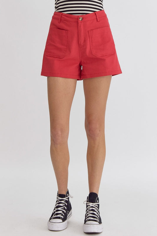 Bright Red Denim Shorts