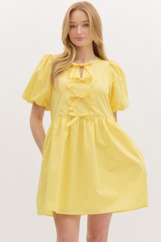 Ribbon Bubble Sleeve Dress