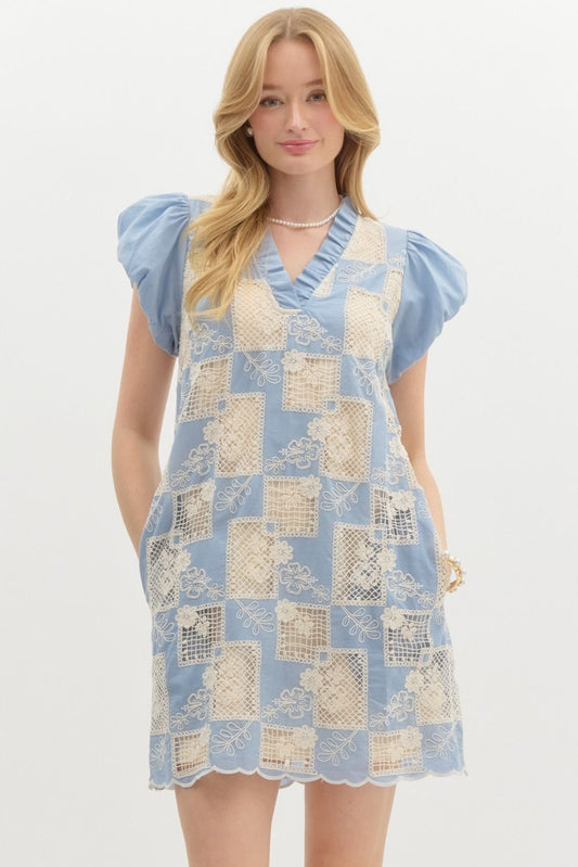 Entro Embroidered Puff Sleeve Dress