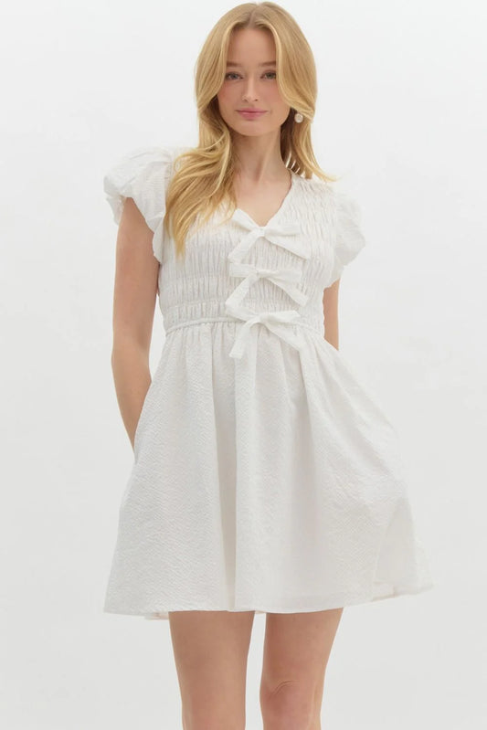 Off White Smocked Bow Dress