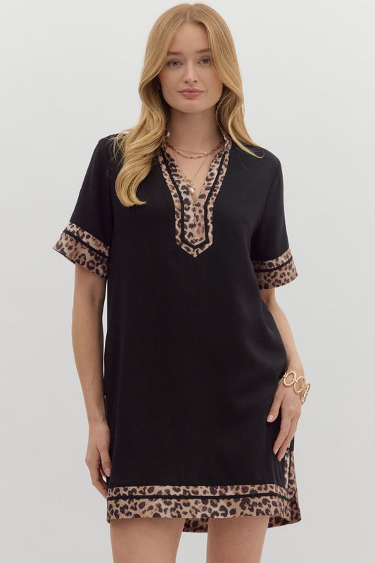 Entro Leopard Split Neck Dress