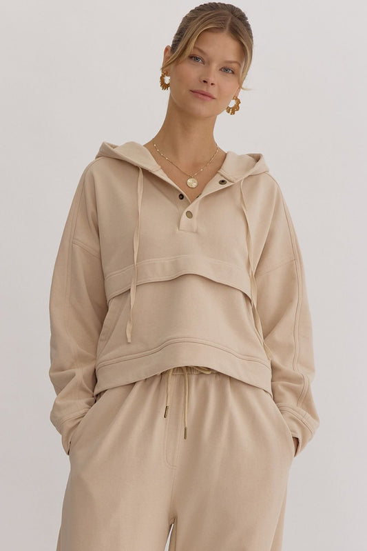 Entro Solid Hooded Sweater Top