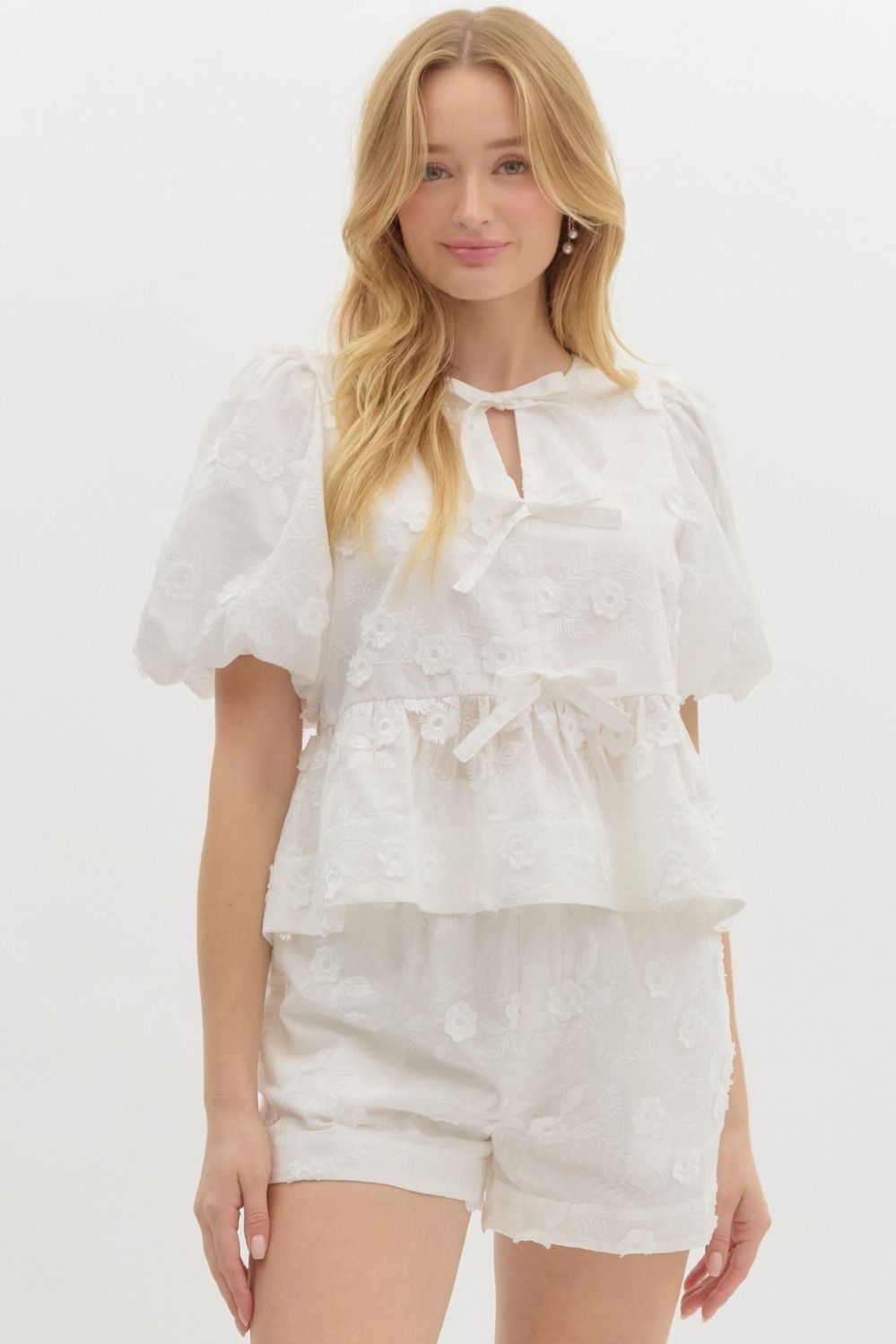 Entro Embroidered Floral Babydoll Top