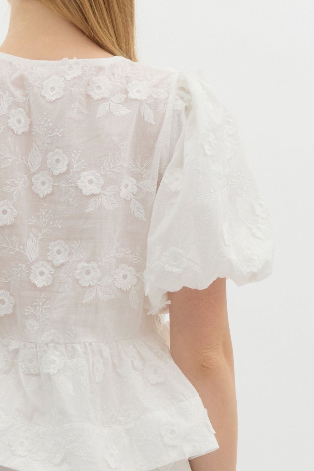 Entro Embroidered Floral Babydoll Top
