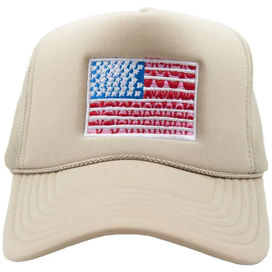 American Flag Cream Trucker Hat