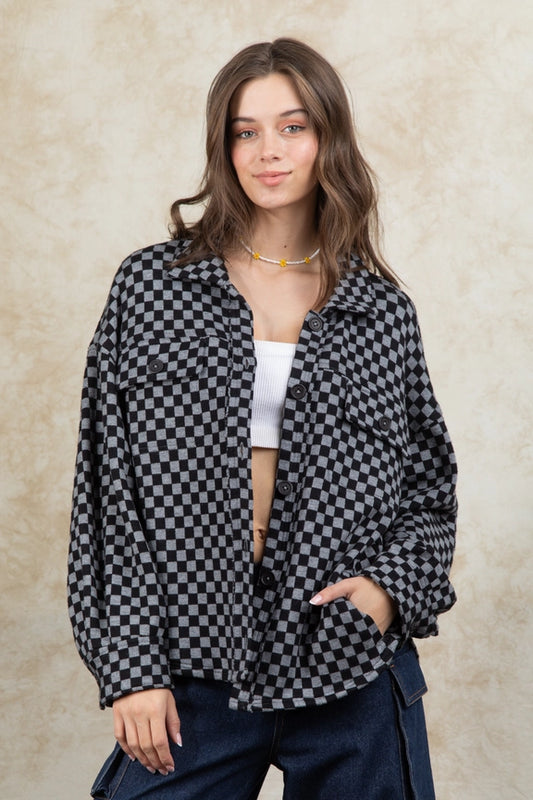 Button Down Checkered Shacket Jacket