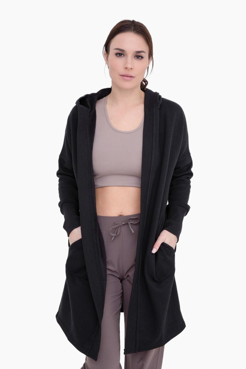 Open Front Longline Hoodie Cardigan with Fleece Lining