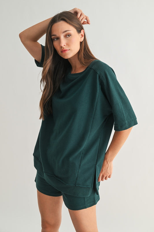 Mono B Offset French Terry Dolman Sleeve Top