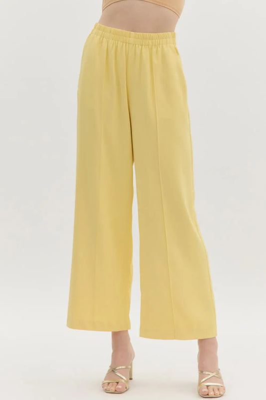 Entro Yellow Solid High Waist Wide Leg Pull-On Pants