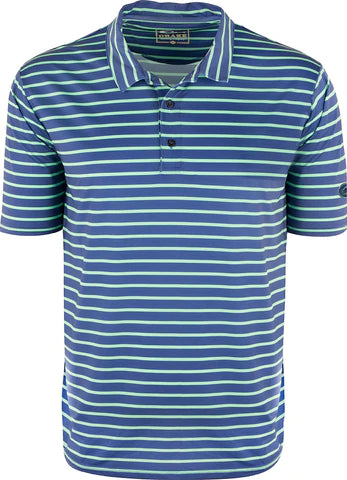 Performance Stretch Striped Polo-Navy with green stripes