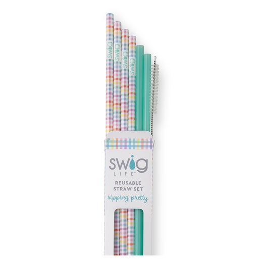 Pretty In Plaid + Mint Reusable Straw Set-Swig