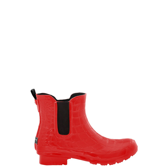 CHELSEA RED CROC EMBOSS WOMEN'S ANKLE RAIN BOOTS