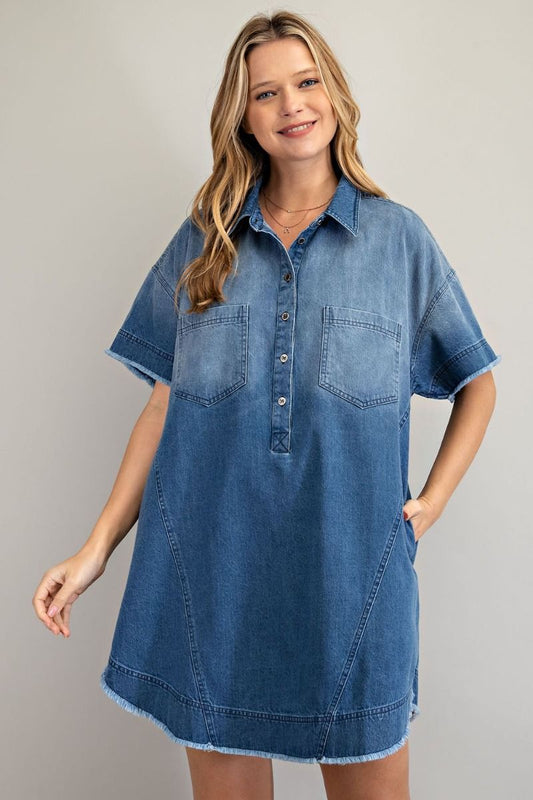 BUTTON DOWN WASHED TUNIC DRESS