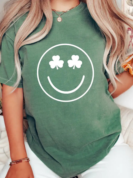 Smiley Face Clover St Patricks Day Tee