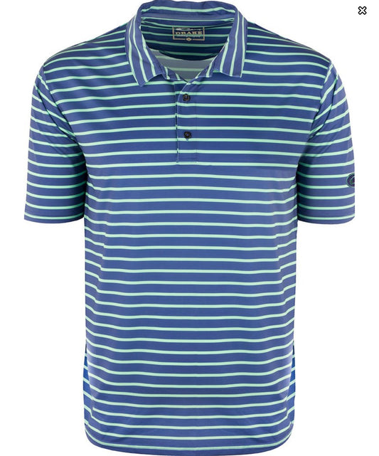 Performance Stretch Striped Polo-blue and green